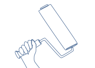 repair paint person holding roller with paint gun, line art illustration
