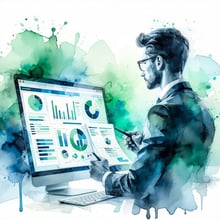 Create a simple illustration in blue and green colors in watercolor style that visually represents the concept of Ensuring a Structured Investigation Process in line with ISO 37008 The image should depict a wellorganized and systematic approach to ha