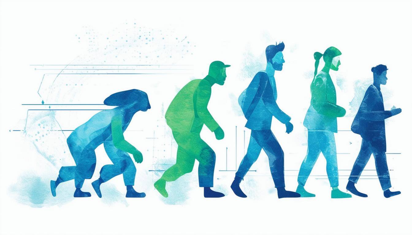 Navigating the Compliance Evolution in 2024 Vector illustration, in blue and green colors on a white background in the style of simple, colorful illus