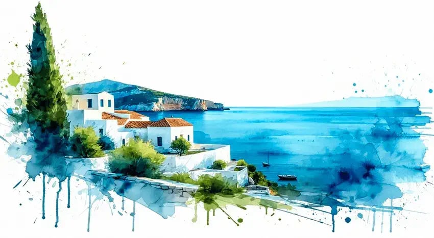 Greece Vector illustration in blue and green colors on a white background