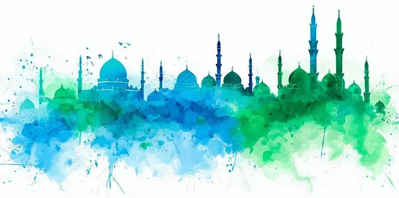 Watercolor silhouette of the Omani city