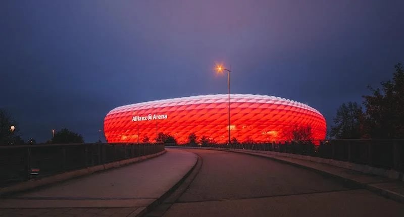 A stadium highlighted in red