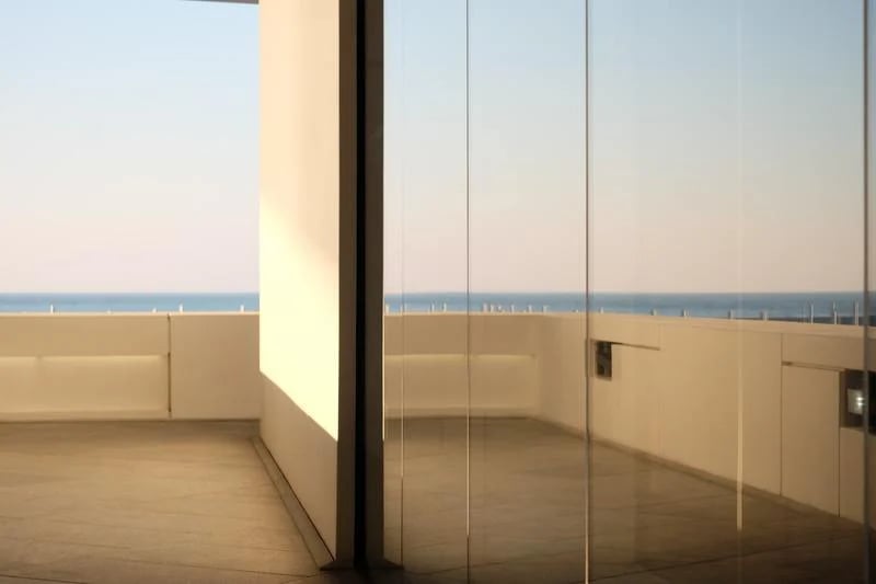 Glass door in balcon with seaview