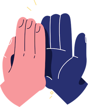 Highfive with blue and pink hands