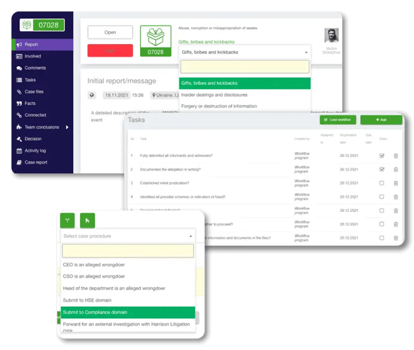 Ethicontrol's platfrom customer relationship management solution with a live demo, in the style of dark green and purple, light green and white