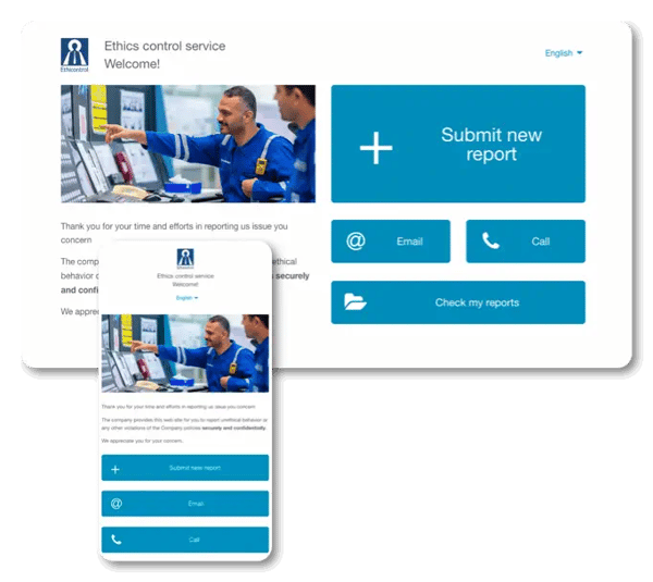 Ethicontrol's platfrom the subcontractors site showing the user report on mobile phone, in the style of light white and dark azure, ethical concerns