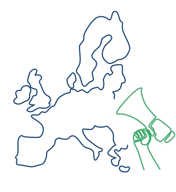 мапа Європи суцільною лінією і рукою з мегафоном