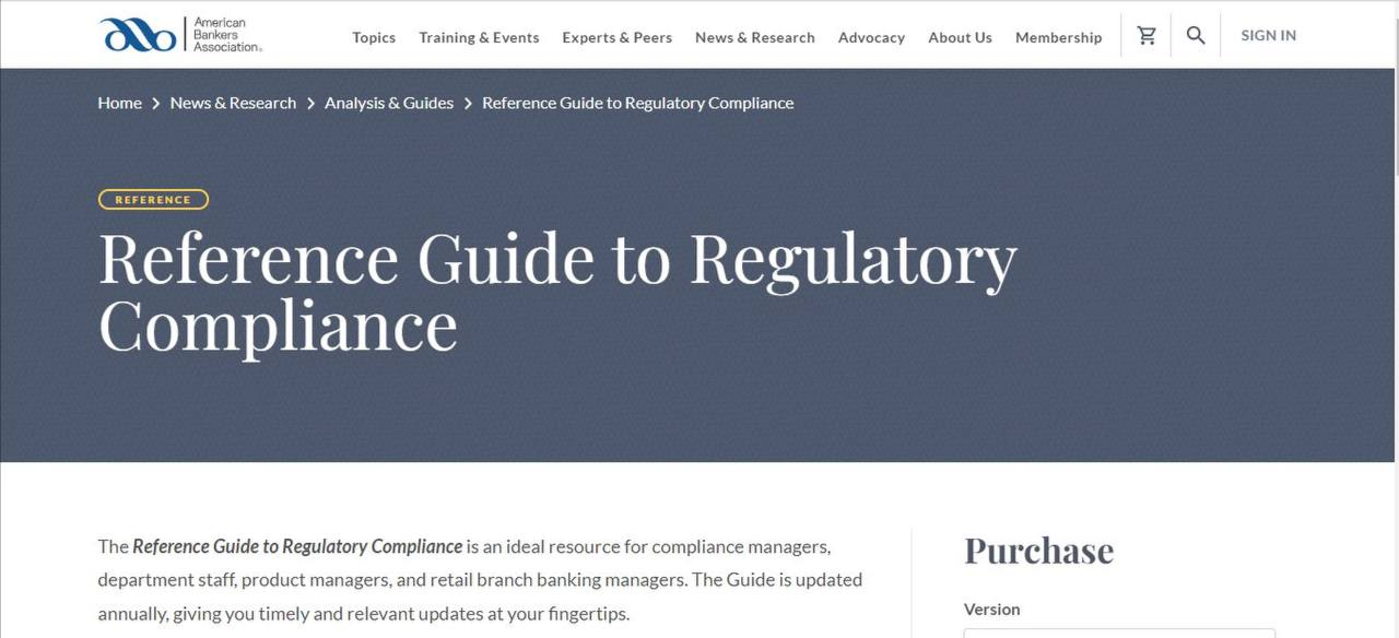 Refrencr Guide to Regulatory Compliance ABA