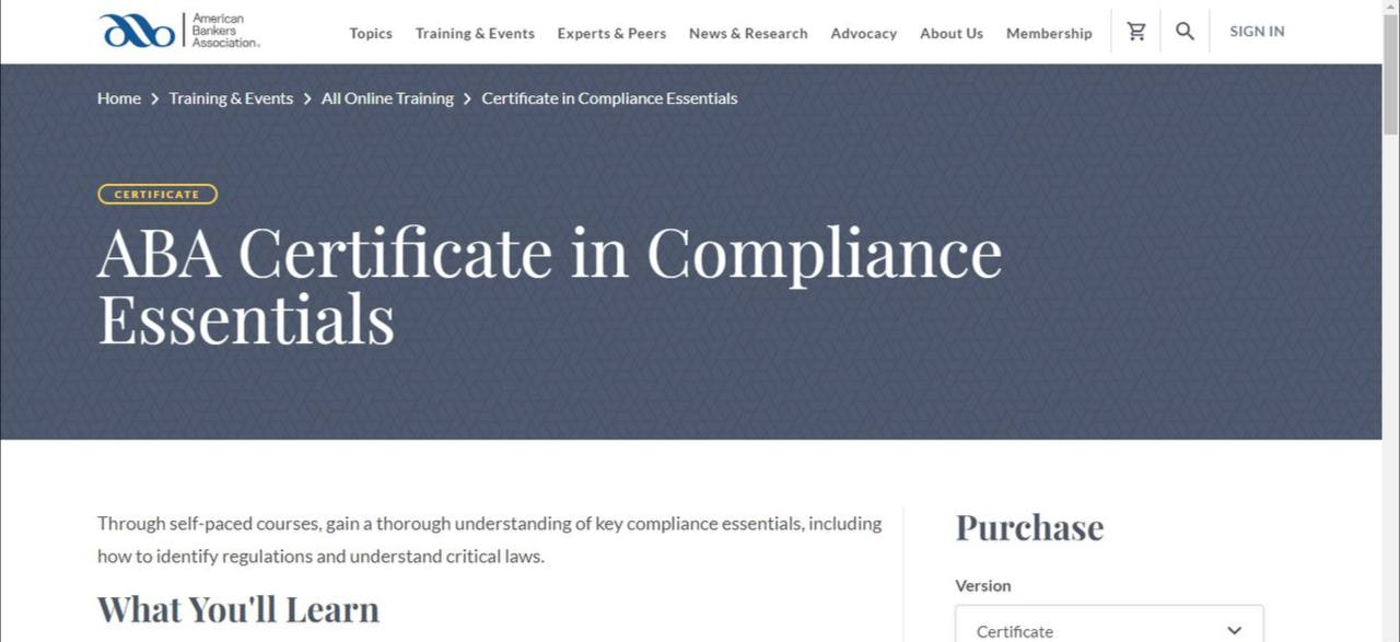 ABA Certificate in Compliance Essentials