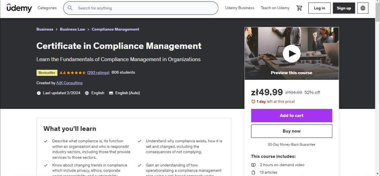 Certificate in Compliance Management