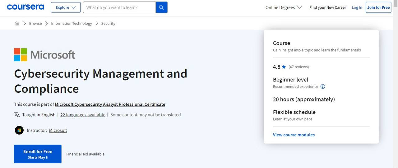 Cybersecurity Management and Compliance by Microsoft