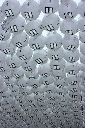 White paper balls with lamps connected to each other