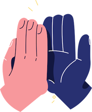 Highfive with blue and pink hands