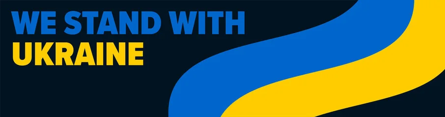 A banner with a Ukrainian flag and motto